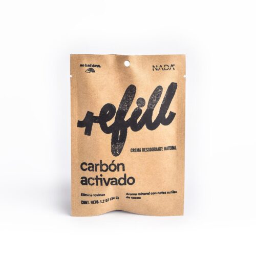 Desodorante natural en bolsa carbon activado con ingredientes naturales y veganos